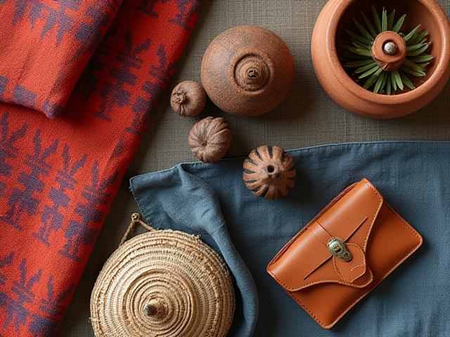 Variedad de productos artesanales terminados, exhibidos con hermoso diseño