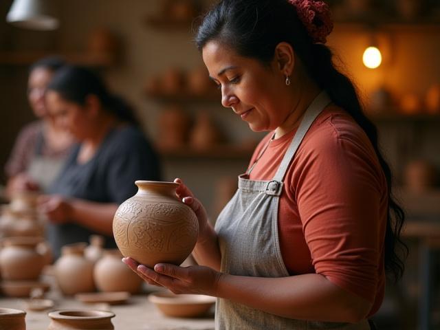 Retrato de Elena trabajando con cerámica en su taller